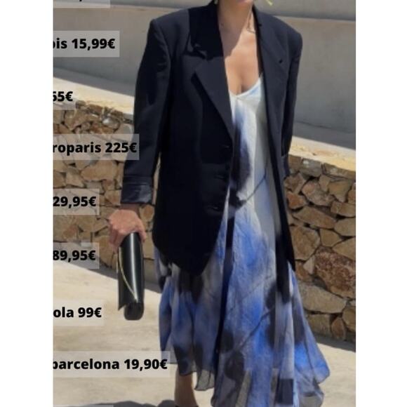 Zara Dress Womens Medium Blue White Tie Dye Maxi Ramie Summer Boho Flowy Beach - Picture 8 of 9